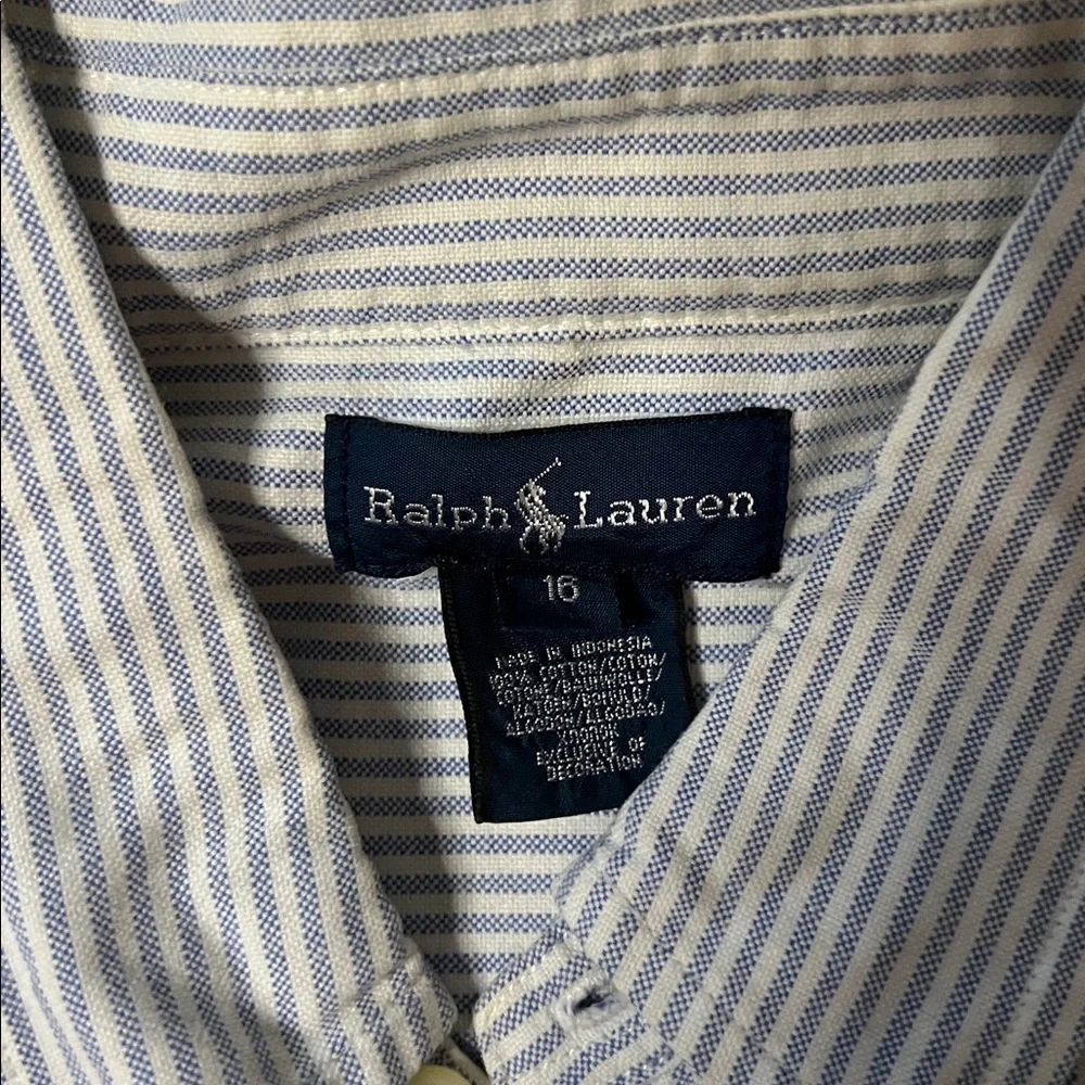 Ralph Lauren Boy’s Blue & White Striped Button Down Shirt, Size 16 - Picture 6 of 6